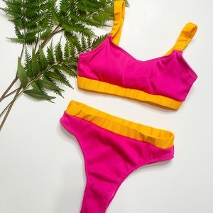 Color block two tone high waisted swimsuit
